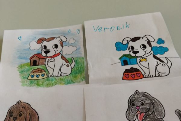 Pokolorowane rysunki psów przez dzieci