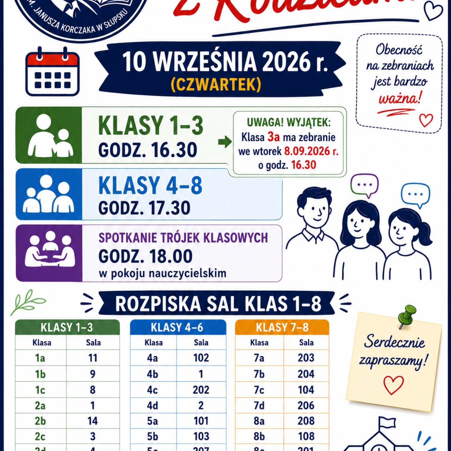 Zebranie z rodzicami - rozpiska sal